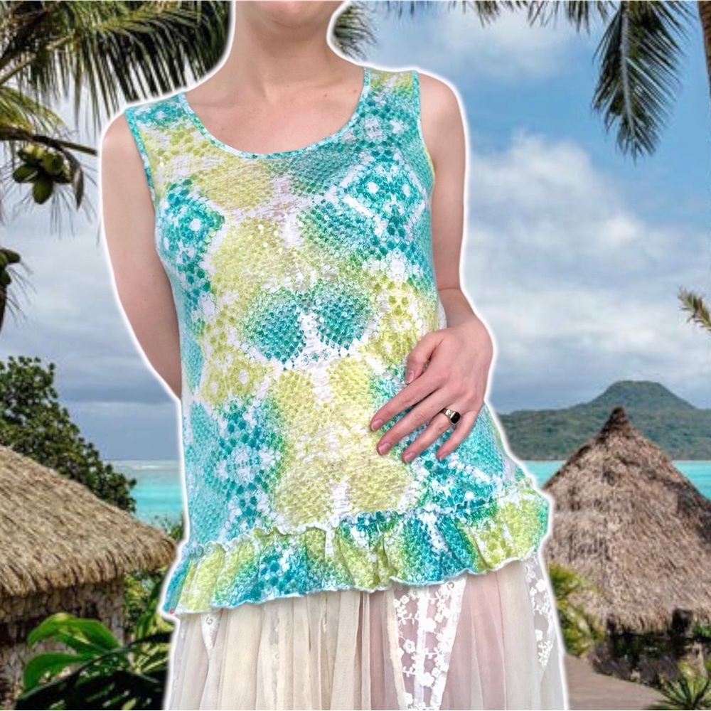 Mermaid Ruffle Tunic with Sequin Fish Scales, Size Petite Small